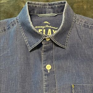 Tommy Bahama Men's Linen Casual Blue Button Down Shirt